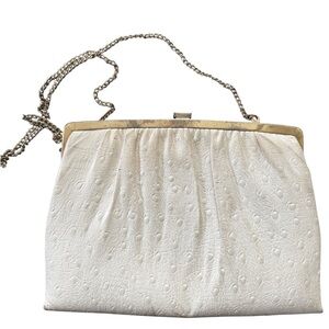 Elegant Vintage White Ostrich Chain Strap‎ Clutch